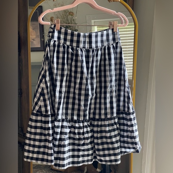 J Crew Black and White Tie Front 100% Cotton Gingham Skirt - Picture 7 of 12